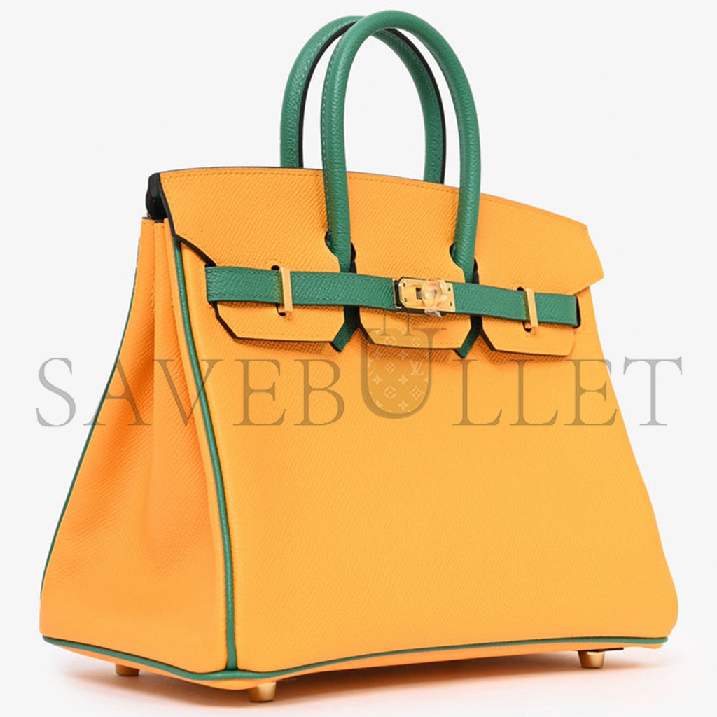 H**mes birkin 30 togo leather sun yellow and peacock green with gold buckle bag h028365cc30 (30*23*15cm)